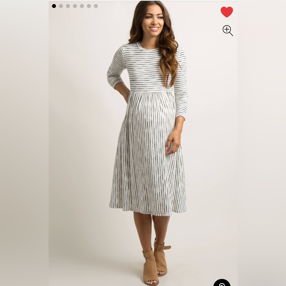 Pink Blush Like Love Ivory Ribbed Striped Maternity Midi Dress XL